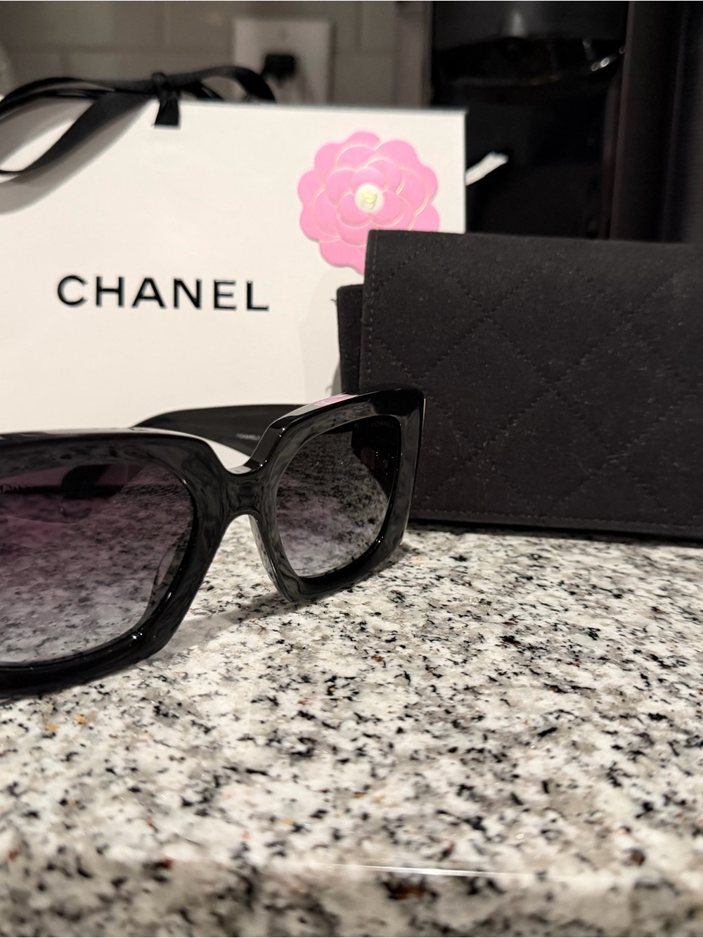 CHANEL Black Gloss Oversized Women's Sunglasses with Gradient Lenses